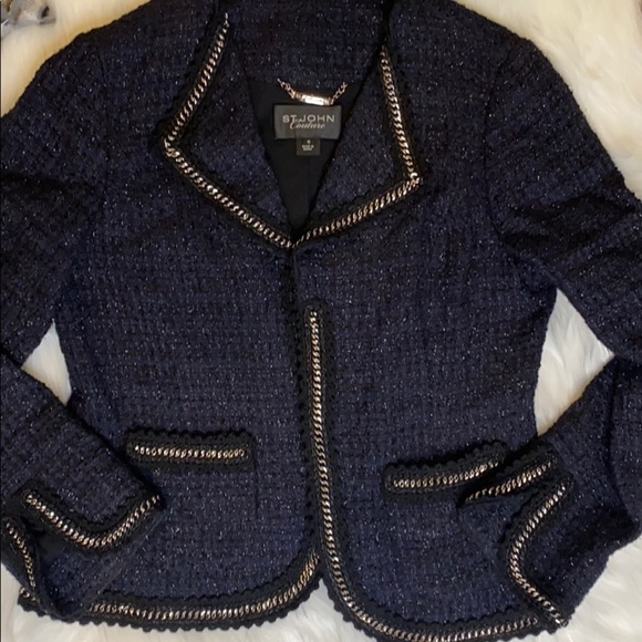 St. John Couture navy and black tweed jacket - Picture 2 of 14
